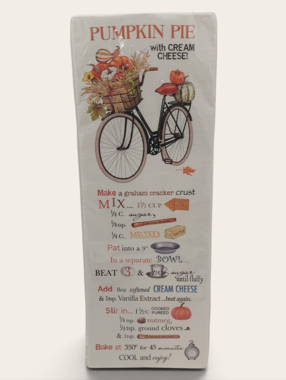 NEW Flour Sack Cotton Towel Autumn Pumpkin Pie Recipe Baking Fall Giftable